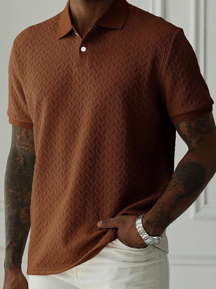 Men's Herringbone Short Sleeve Knit Polo Shirt