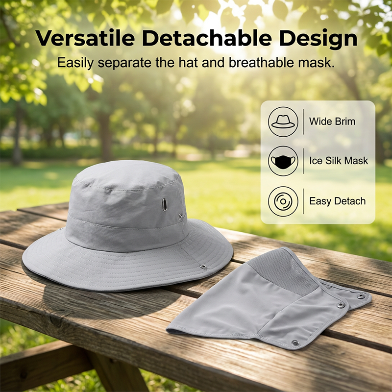 🥳2026 HEISSER VERKAUF🥳🌬️ 50 % RABATT! Atmungsaktive Fischerhut mit abnehmbarer Maske – 2-in-1-Design, Ice-Silk-Material sorgt für angenehme Kühle. Breite Krempe und Nackenschutz für 360°-Sonnenschutz. Verstellbarer Kinnriemen, windabweisend