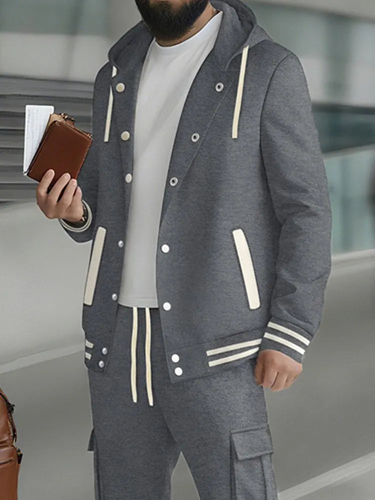Sporty Hooded Jacket Pants Set