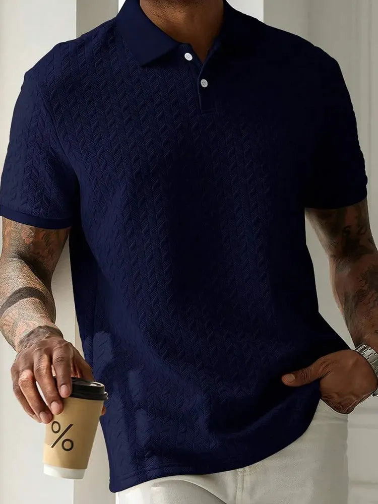 Men's Herringbone Short Sleeve Knit Polo Shirt