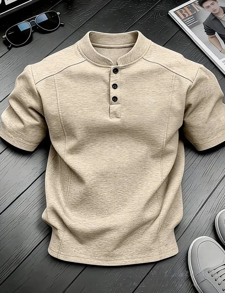 Men's Stand Collar Button Henley Shirt