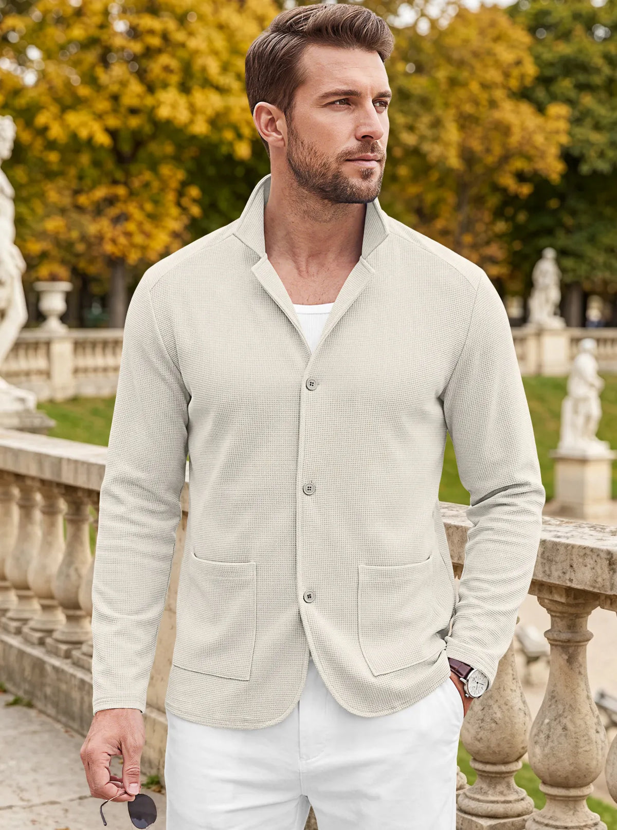 Men's Casual Waffle Knit Blazer Cardigan