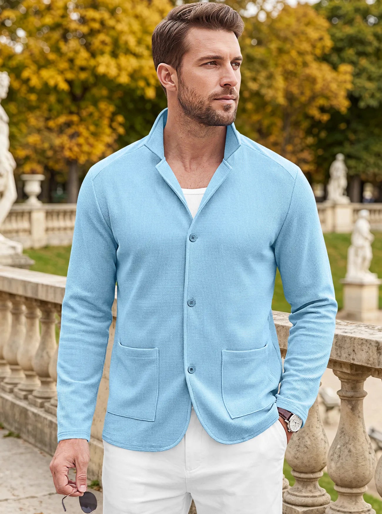 Men's Casual Waffle Knit Blazer Cardigan