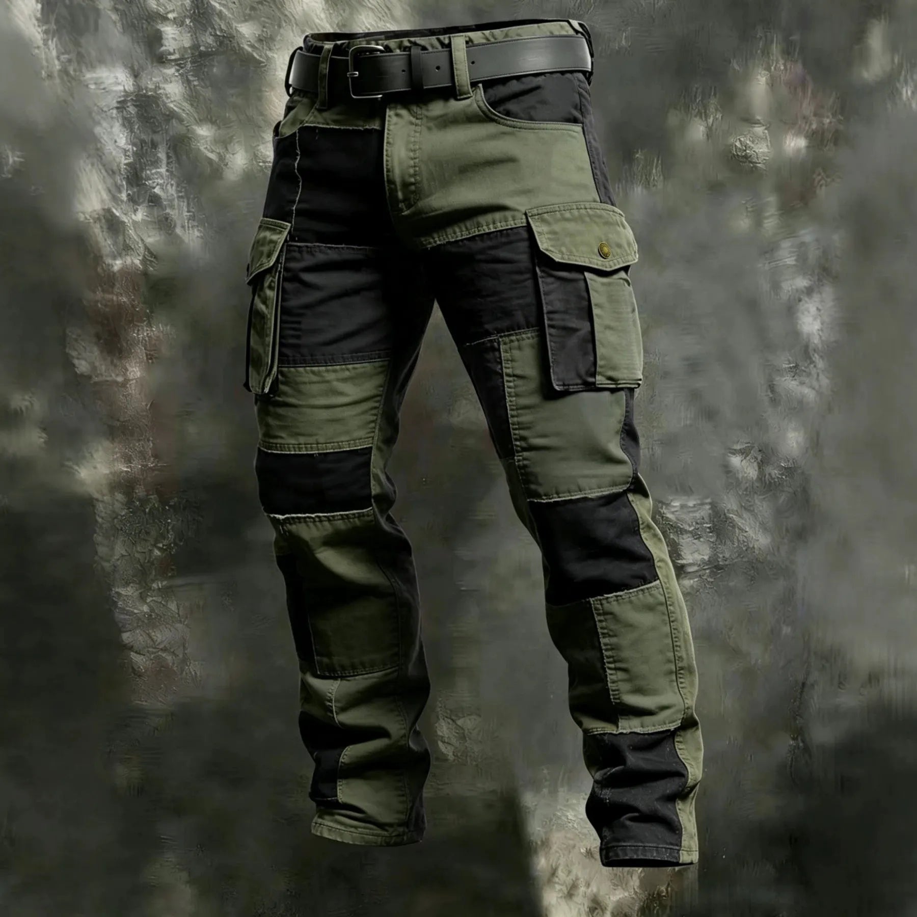 Men's 100% Cotton Color‐Block Tactical Multi‐Pocket Outdoor Cargo Pants