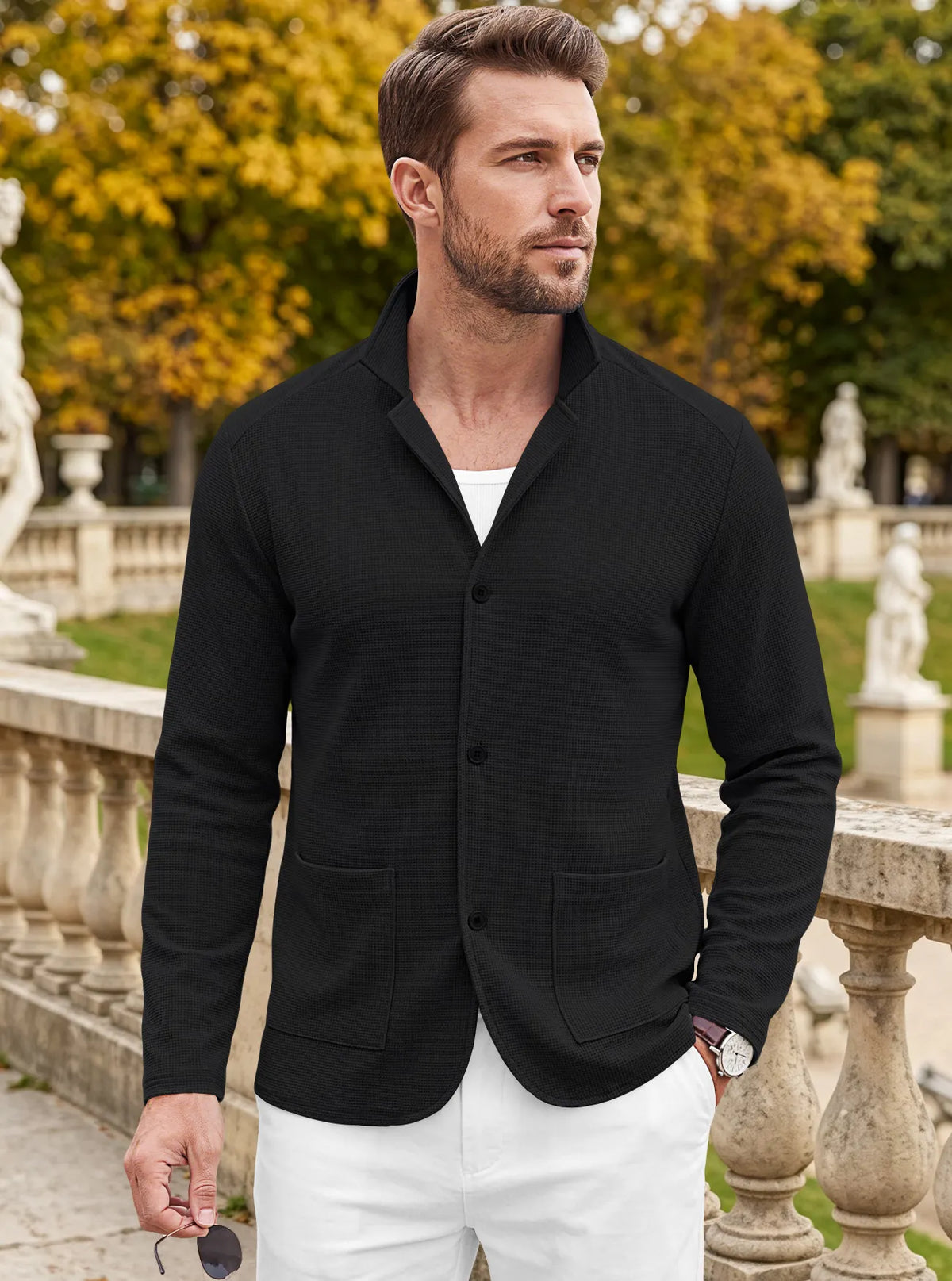 Men's Casual Waffle Knit Blazer Cardigan