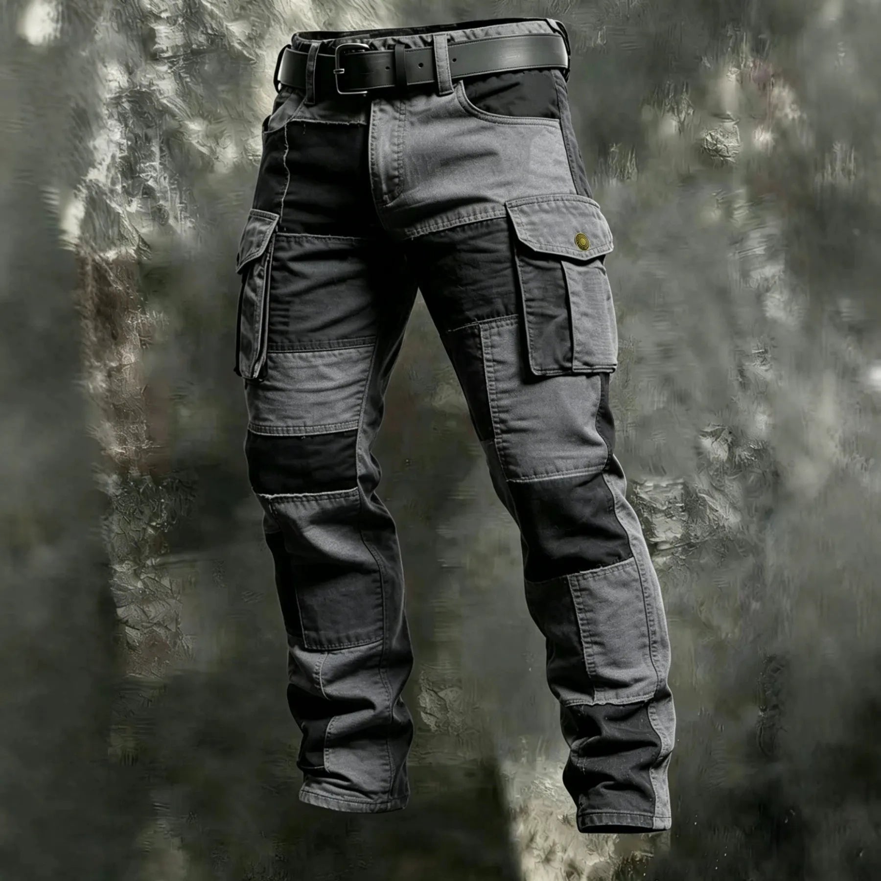 Men's 100% Cotton Color‐Block Tactical Multi‐Pocket Outdoor Cargo Pants
