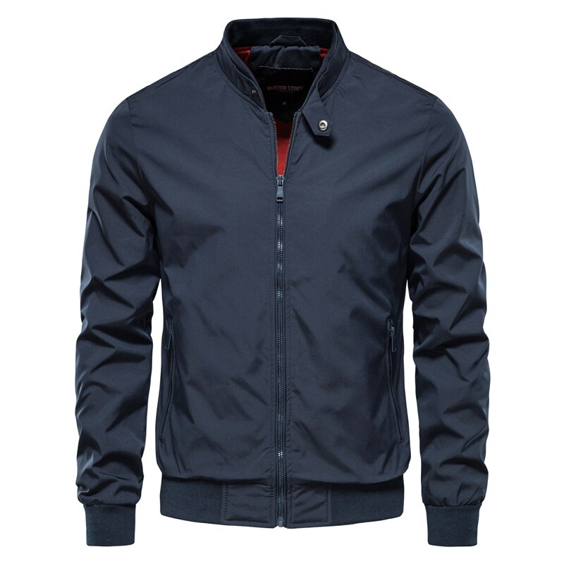 Men's Solid Color Baseball Stand Collar Bomber Jacket