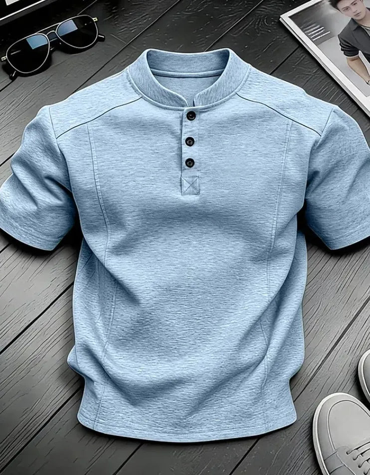 Men's Stand Collar Button Henley Shirt