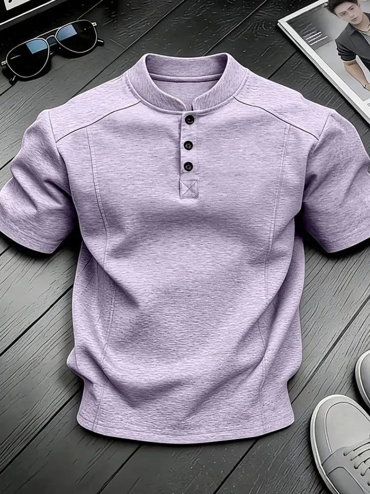 Men's Stand Collar Button Henley Shirt