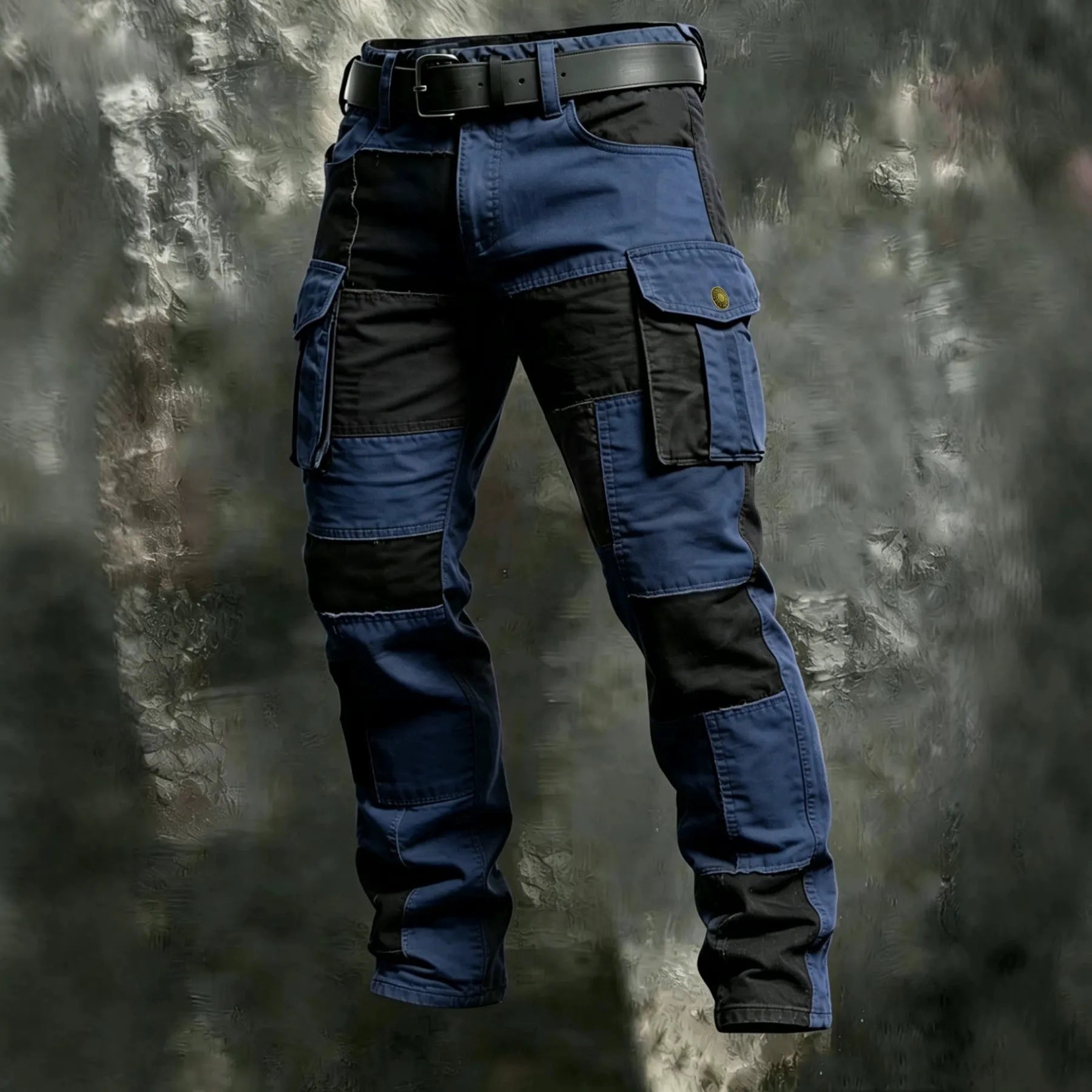Men's 100% Cotton Color‐Block Tactical Multi‐Pocket Outdoor Cargo Pants