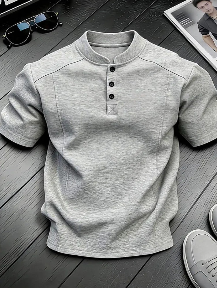Men's Stand Collar Button Henley Shirt