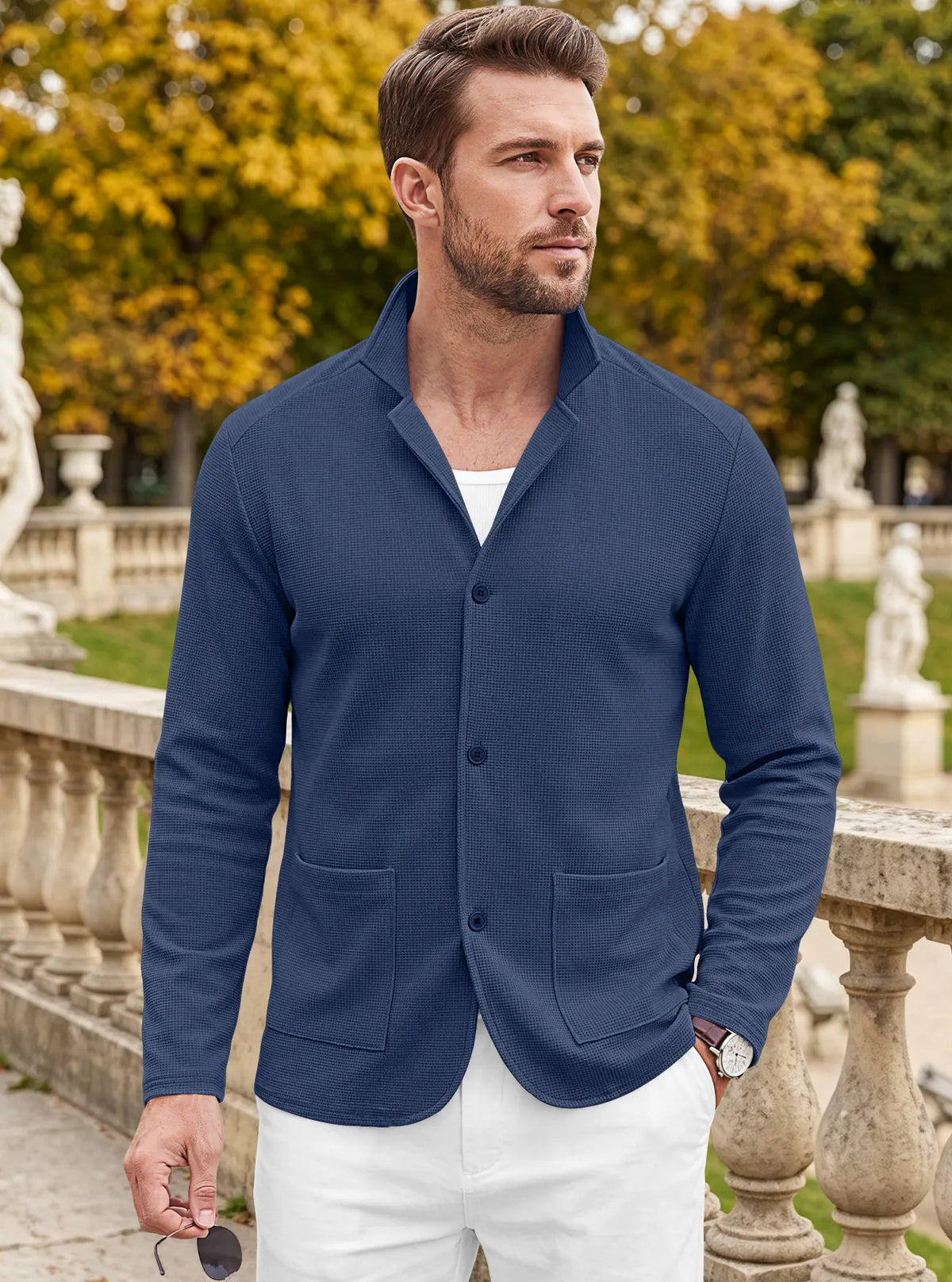 Men's Casual Waffle Knit Blazer Cardigan