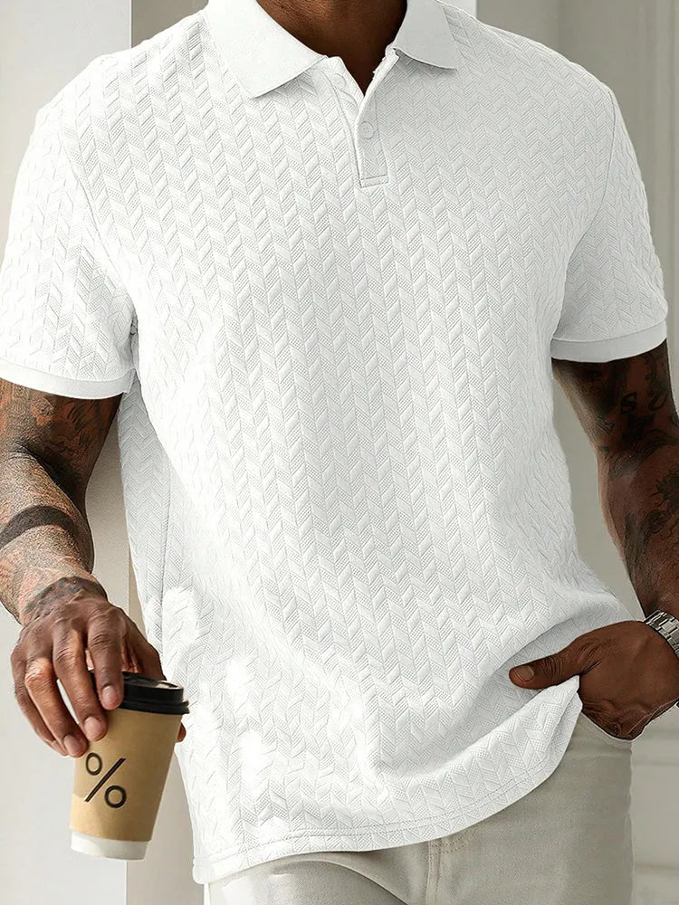 Men's Herringbone Short Sleeve Knit Polo Shirt