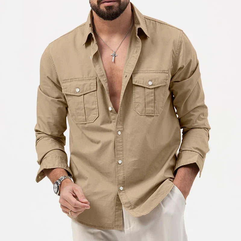 Men’s Long‑Sleeve Button‑Down Shirt With Chest Pocket