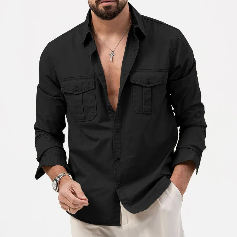Men’s Long‑Sleeve Button‑Down Shirt With Chest Pocket