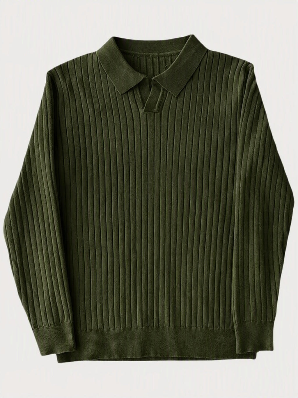 Minimalist Long Sleeve Ribbed Knit Polo Shirt