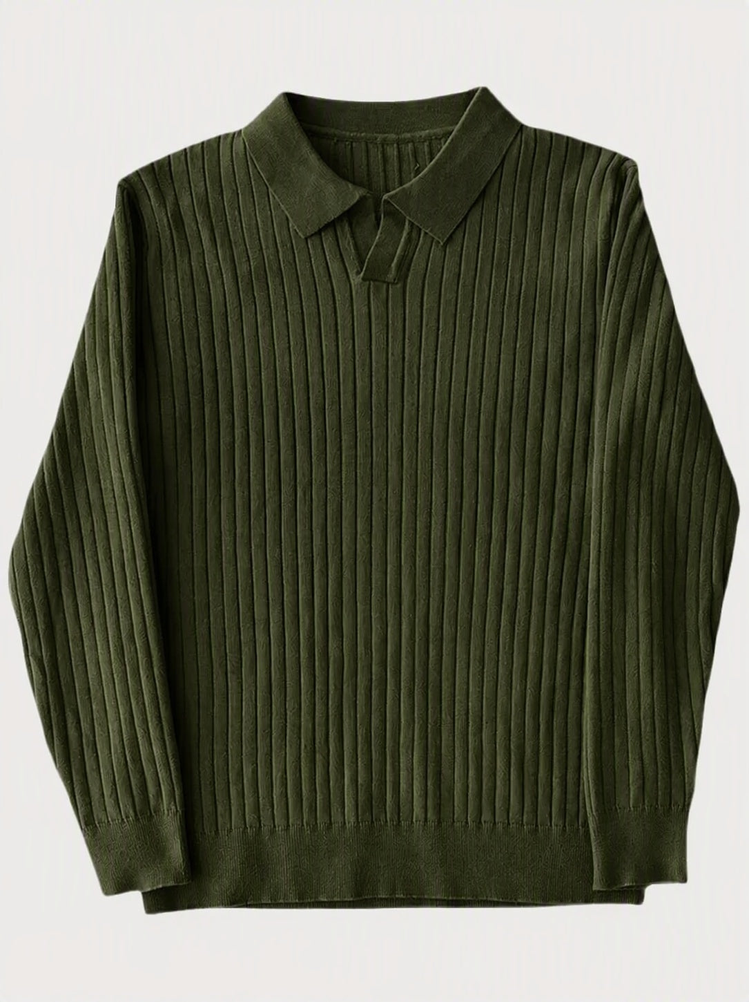 Minimalist Long Sleeve Ribbed Knit Polo Shirt