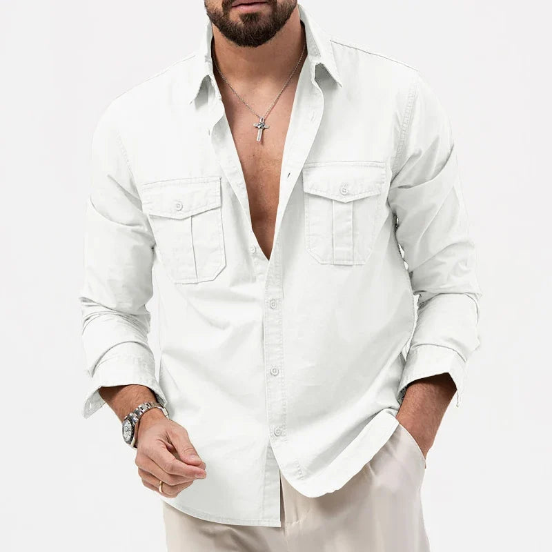 Men’s Long‑Sleeve Button‑Down Shirt With Chest Pocket