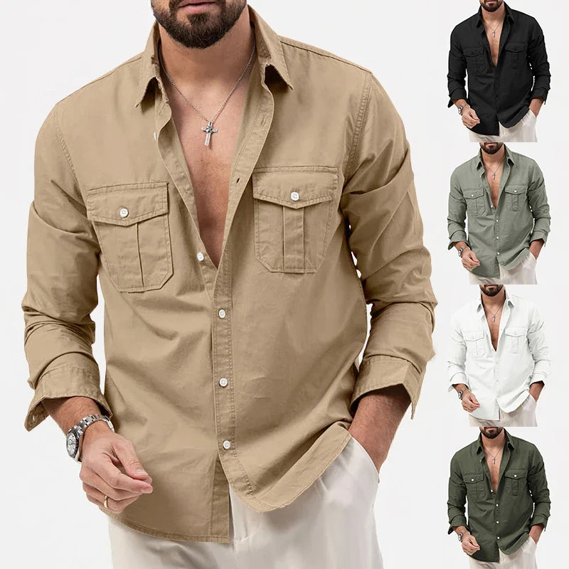 Men’s Long‑Sleeve Button‑Down Shirt With Chest Pocket