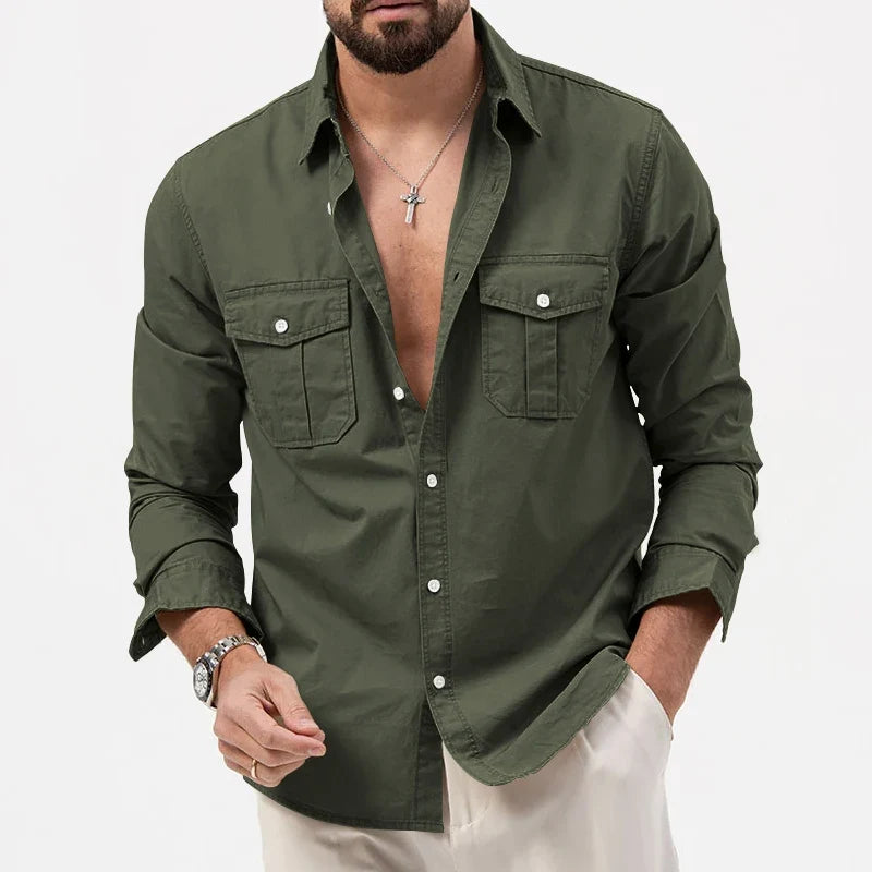 Men’s Long‑Sleeve Button‑Down Shirt With Chest Pocket