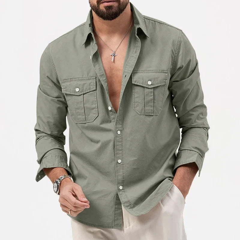 Men’s Long‑Sleeve Button‑Down Shirt With Chest Pocket