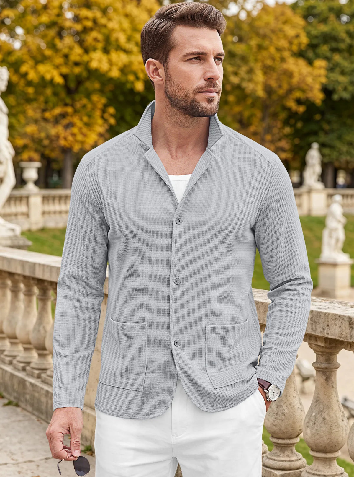 Men's Casual Waffle Knit Blazer Cardigan