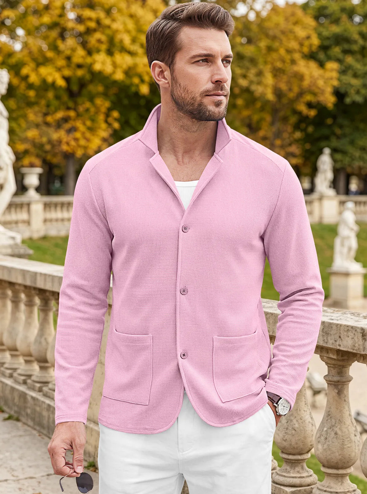 Men's Casual Waffle Knit Blazer Cardigan