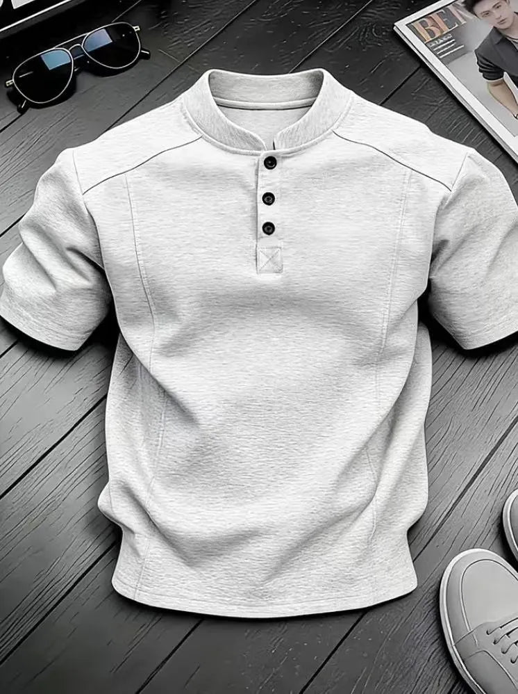 Men's Stand Collar Button Henley Shirt