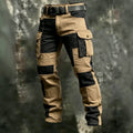 Men's 100% Cotton Color‐Block Tactical Multi‐Pocket Outdoor Cargo Pants