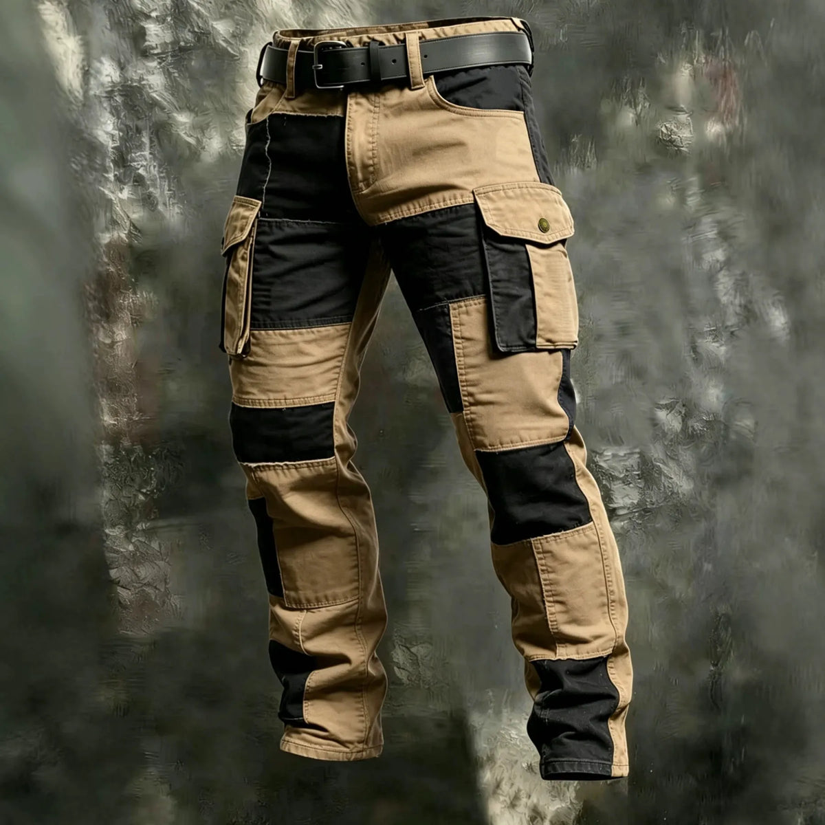 Men's 100% Cotton Color‐Block Tactical Multi‐Pocket Outdoor Cargo Pants