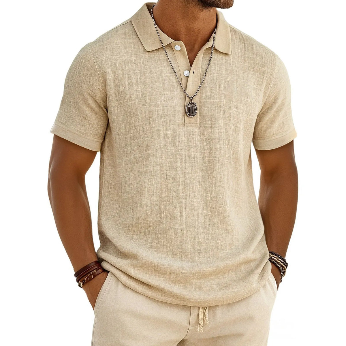 Men's Slub Cotton-Linen Casual Polo Shirt