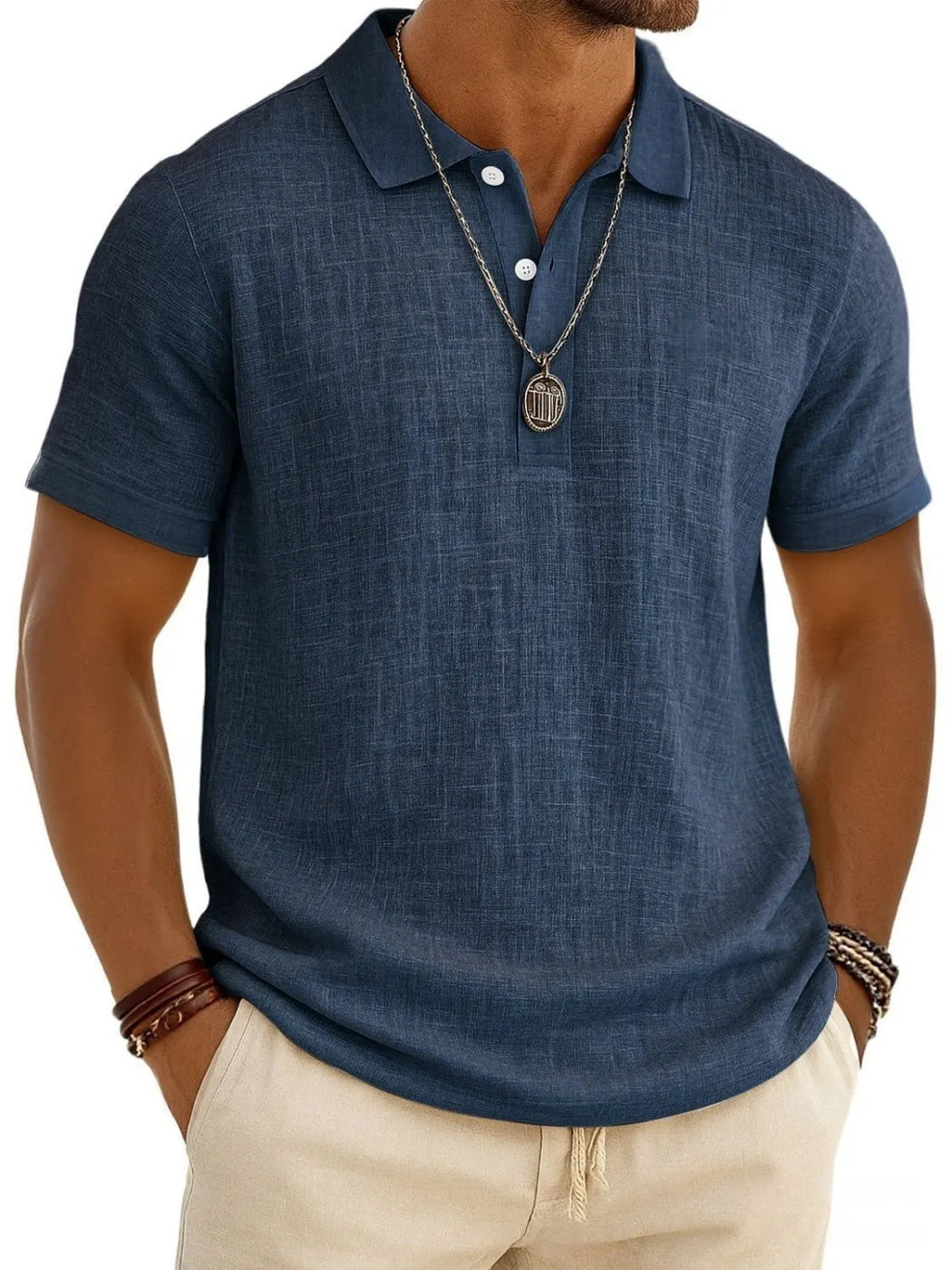 Men's Slub Cotton-Linen Casual Polo Shirt