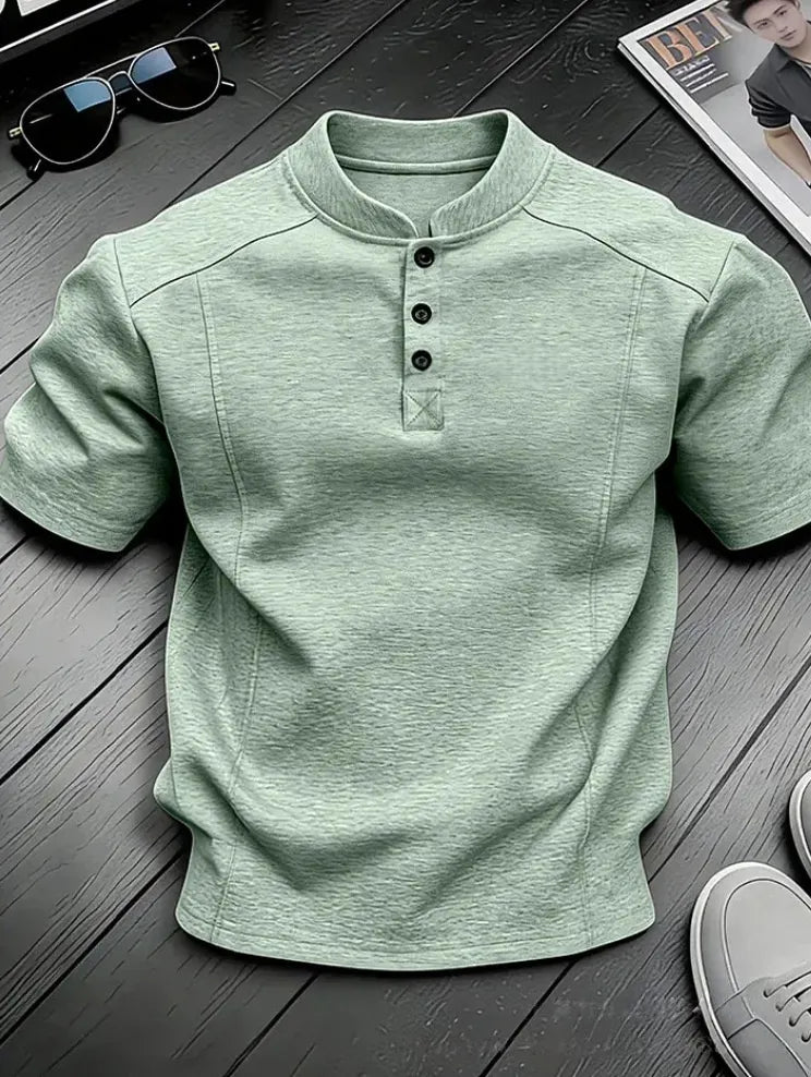 Men's Stand Collar Button Henley Shirt