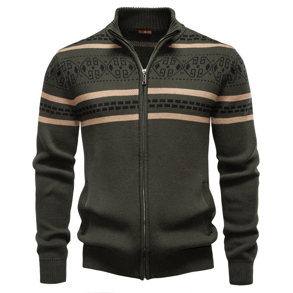 Men's Vintage Thickened Cotton Printed Cardigan