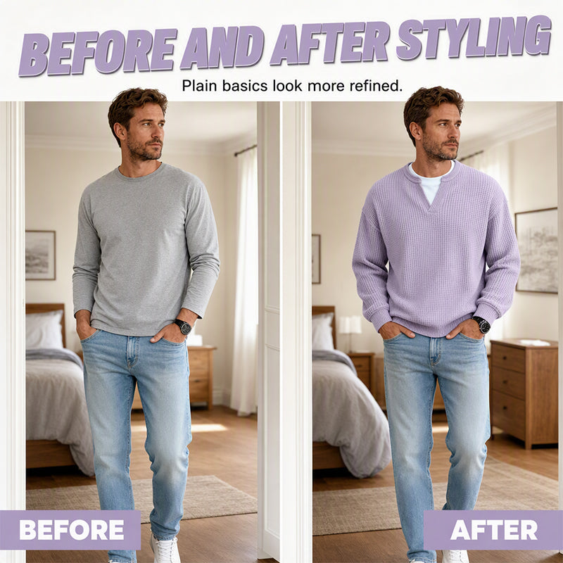 ⏳ LAST DAY 66% OFF! 🔥 Timeless Comfort | Men's Textured Waffle Layered-Look Long-Sleeve Tee