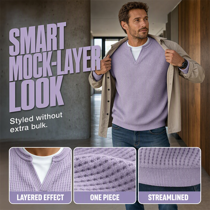 ⏳ LAST DAY 66% OFF! 🔥 Timeless Comfort | Men's Textured Waffle Layered-Look Long-Sleeve Tee