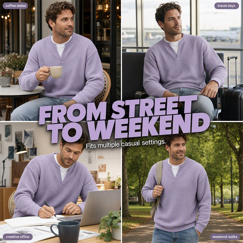 ⏳ LAST DAY 66% OFF! 🔥 Timeless Comfort | Men's Textured Waffle Layered-Look Long-Sleeve Tee